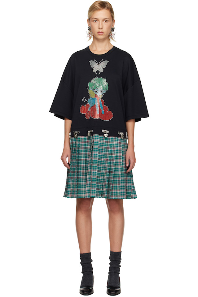 

Chopova Lowena Черно-Зеленое мини-платье-футболка с космическим рисунком