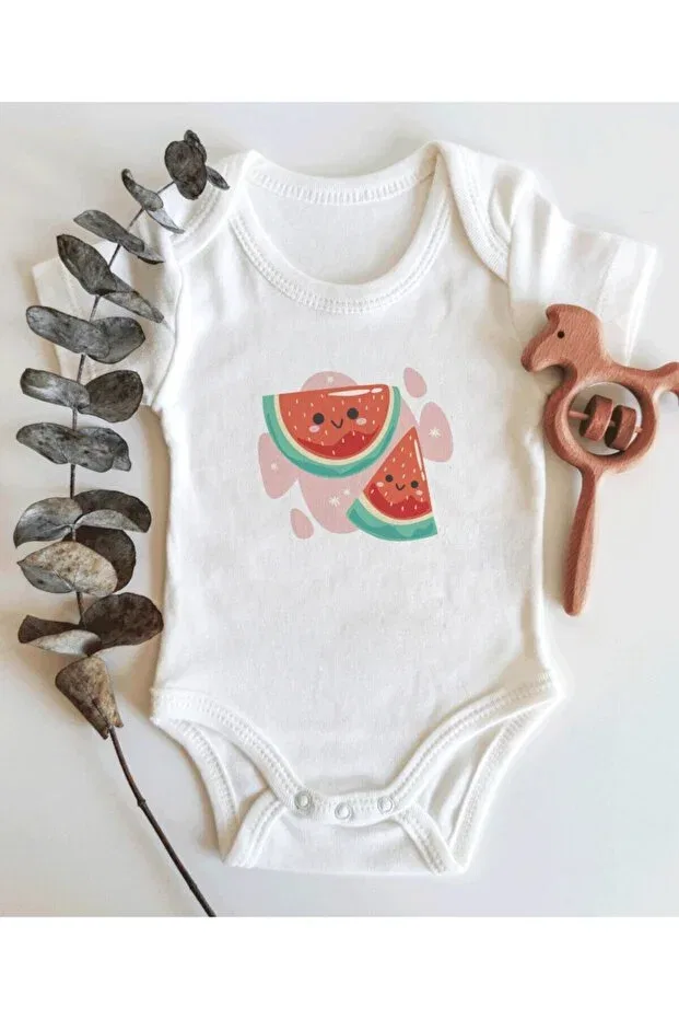 Детское боди-слип с принтом Watermelon patterned Tuğbababy, White
