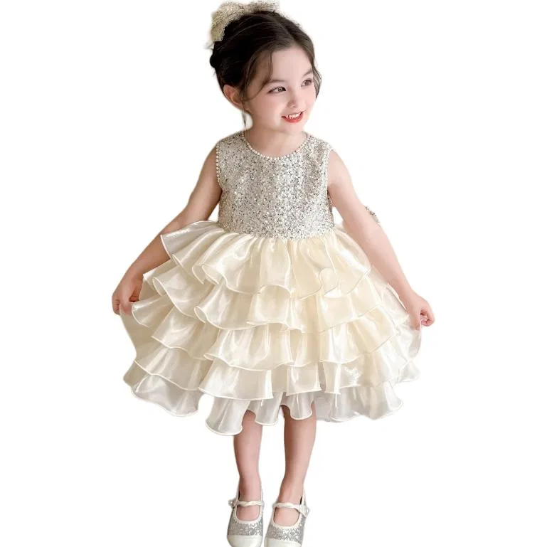 Детское платье для девочек хлопковое Lanza, Champagne Princess Dress — фото 4