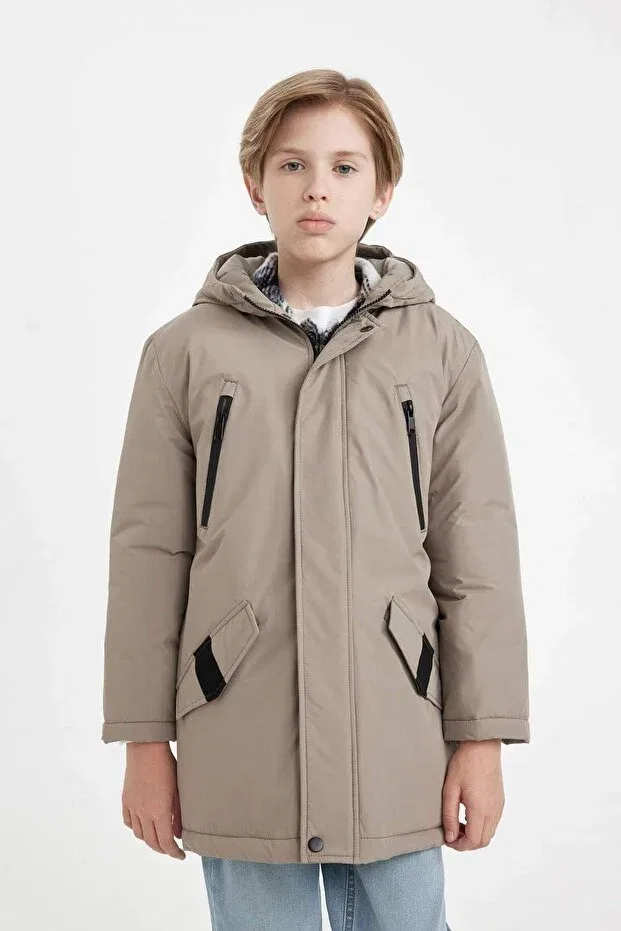 Детское пальто для мальчиков водонепроницаемое parka Defacto, Gray-Gr317 — фото 3