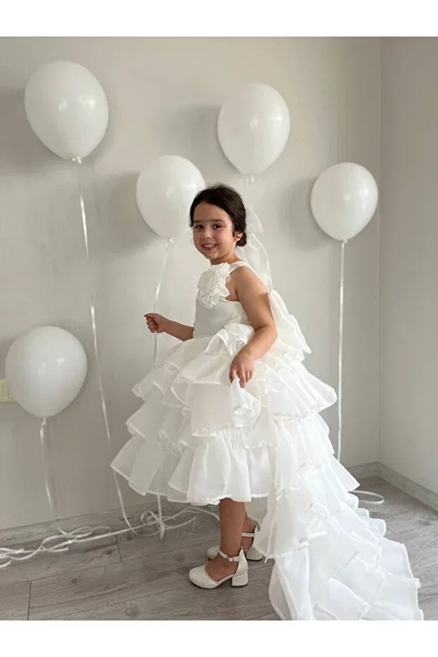 Детское платье для девочек с кружевом Party Sare Çocuk Giyim, White