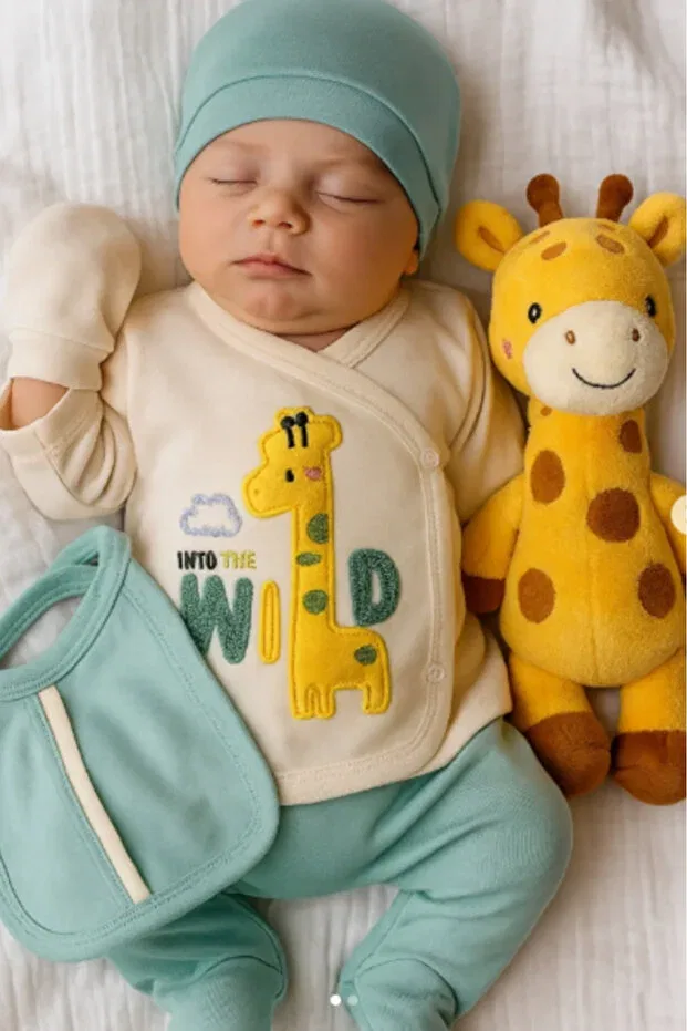 Детский комплект для новорожденных с жирафовым принтом Bamoola For Babies, Turquoise Giraffe
