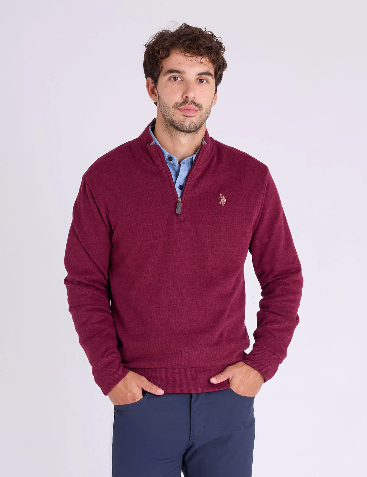 

Пуловер U.S. Polo Assn 1/4 Zip Mock Neck Flatback, винный