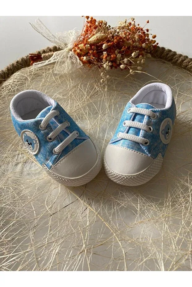 Детские ботиночки для мальчиков с узором Teddy bear patterned Pamily Baby, White Blue — фото 3