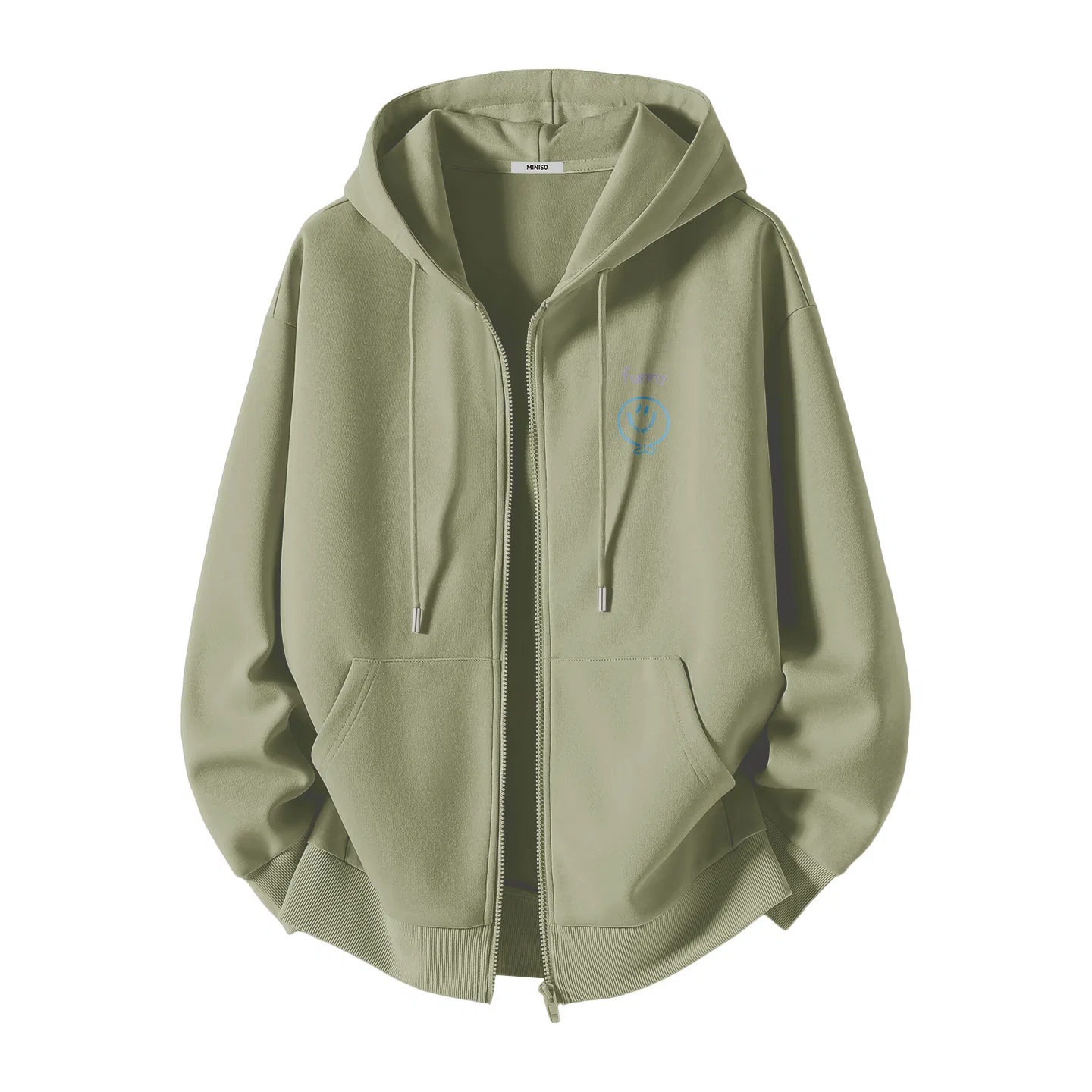 Детский худи с капюшоном MINISO Heavyweight Cardigan, Gray Pea Green (Happy Typography Chest Logo)