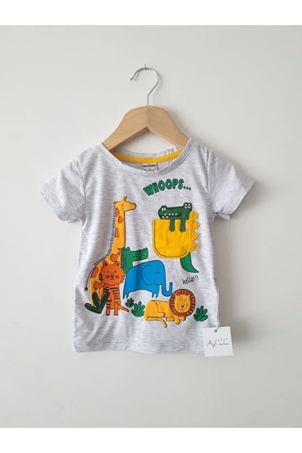 Детская футболка для мальчиков с принтом Animal Printed Aycata, Gray