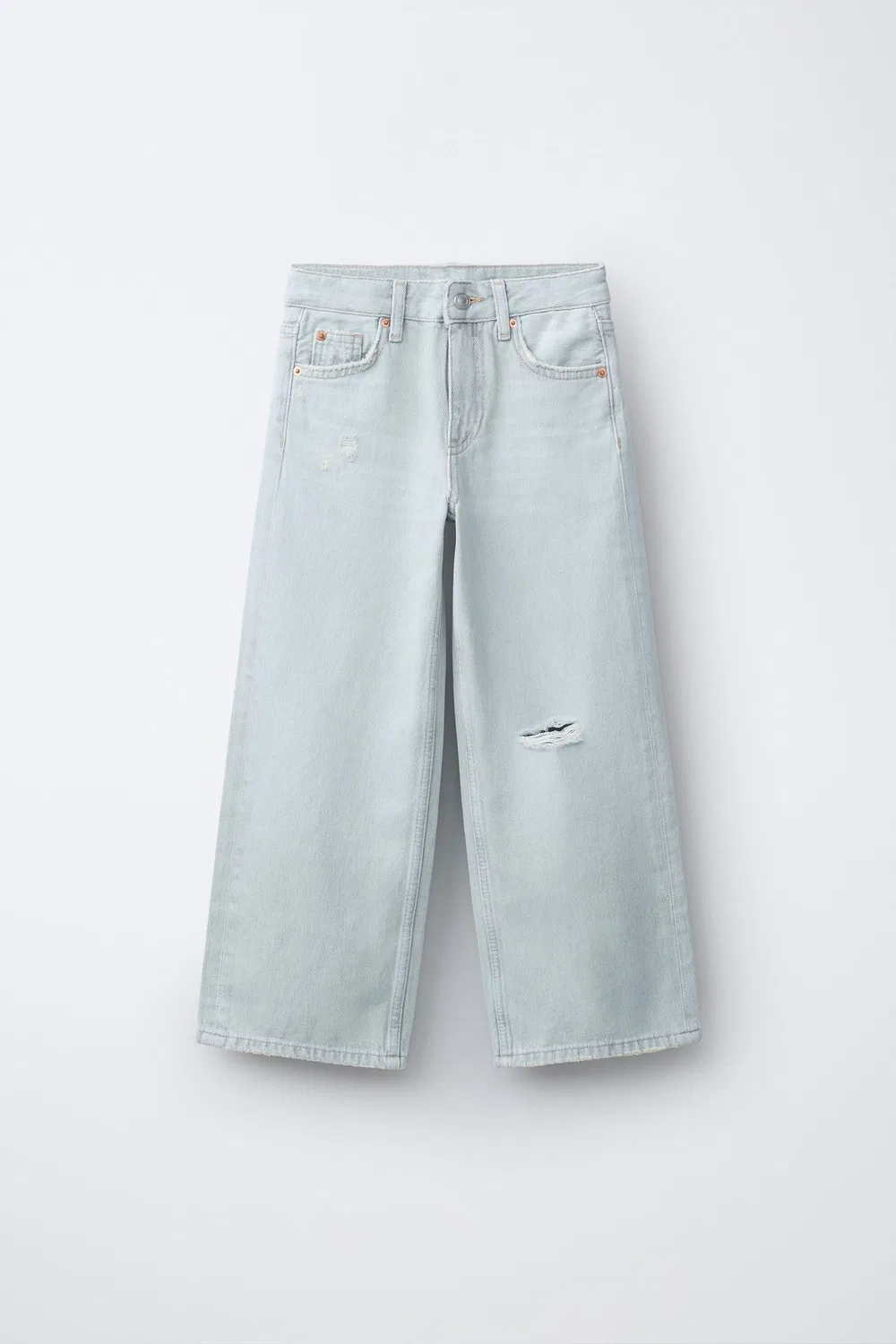 Рваные джинсы с широкими штанинами ZARA, Light Blue