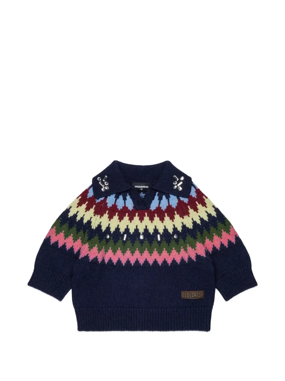 Вязаный свитер с жаккардовым узором и украшениями Dsquared2 Kids, синий