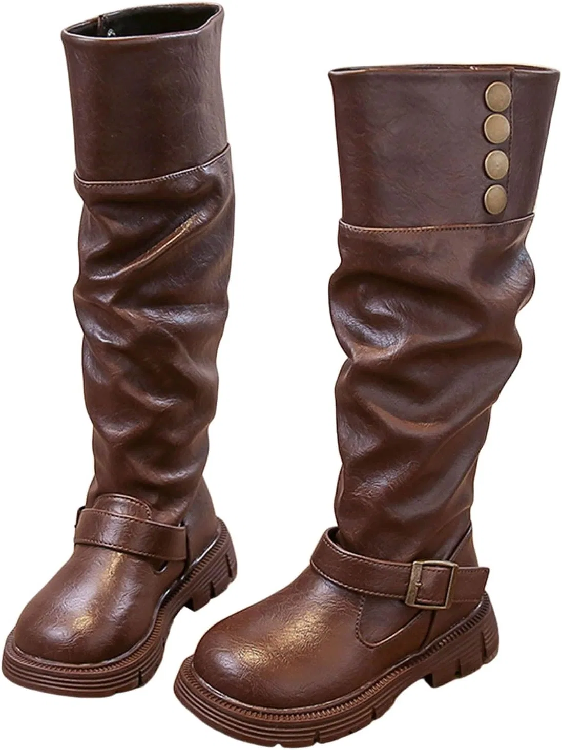 Детские сапоги для девочек с ремешком и пряжкой Slouch Boots, Brown — фото 4