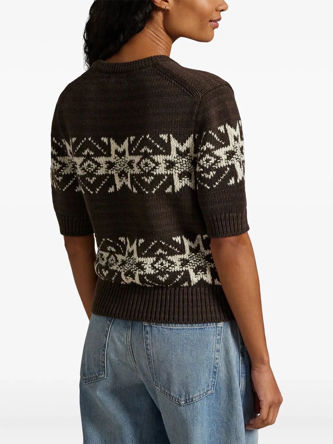 Свитер с V-образным вырезом в узоре Fairisle Polo Ralph Lauren, коричневый — фото 4