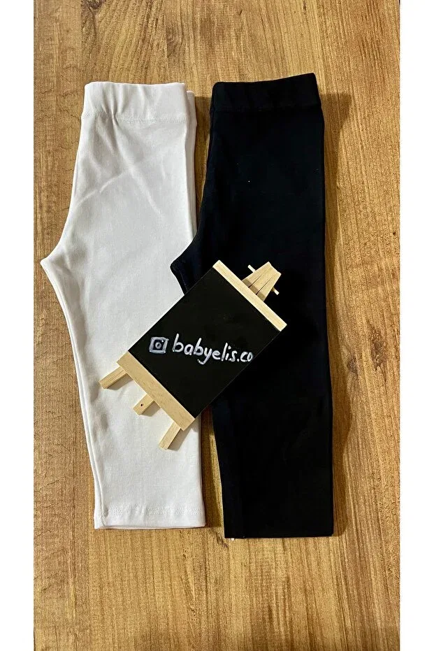 Детские леггинсы для девочек хлопковые набор 2 шт Babyelisco, Black And White