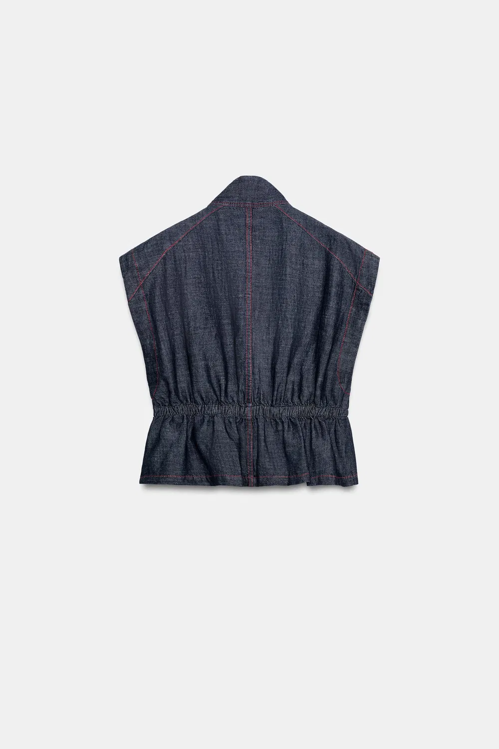 Жилет из льняной смеси с контрастной строчкой ZARA, Indigo — фото 3