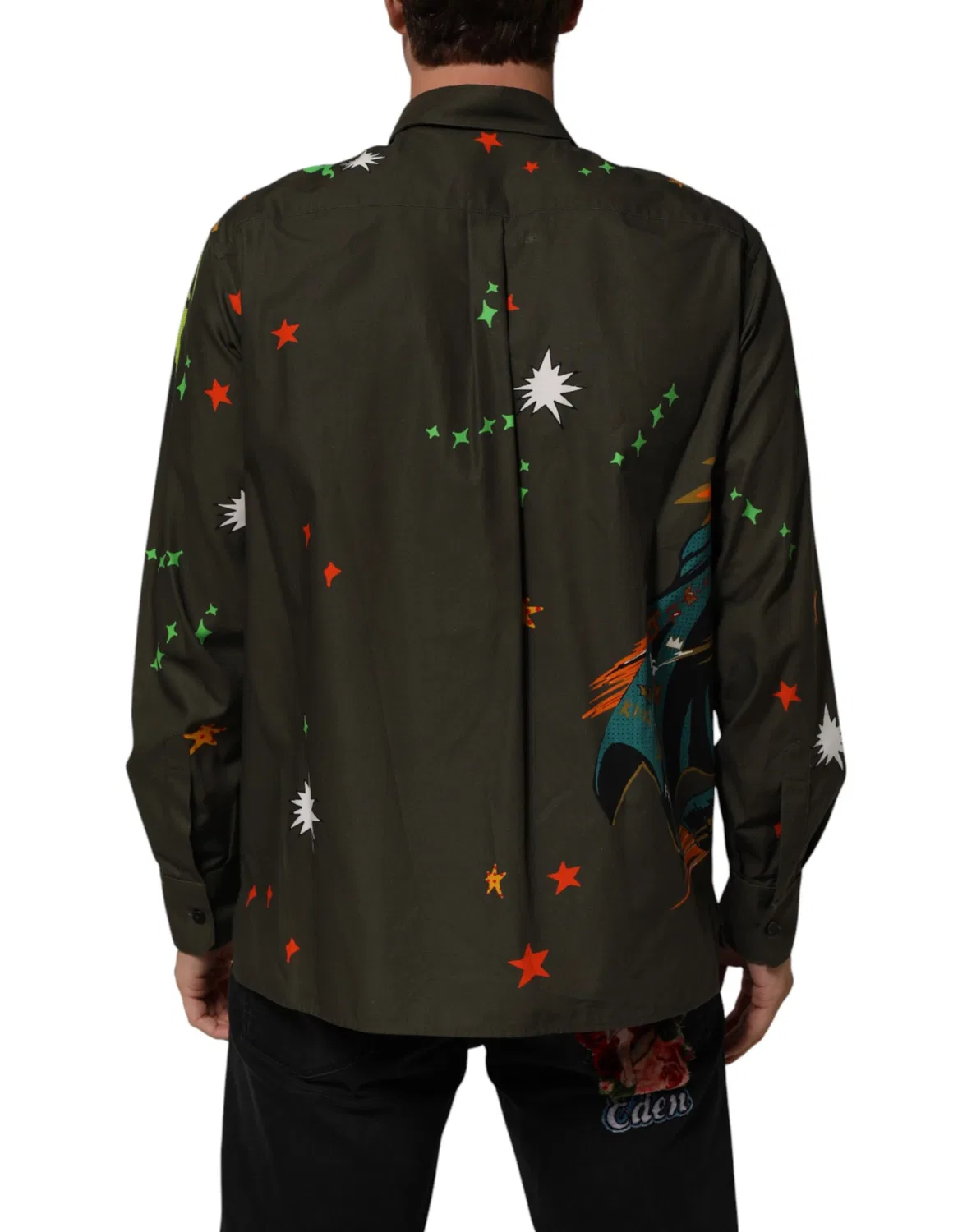 Мужская рубашка с принтом супергероев, Green Superhero Print, Dolce & Gabbana, Brown — фото 4
