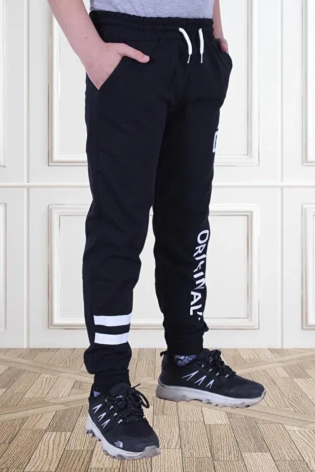 Детские спортивные штаны для мальчиков с принтом Original 05 Text Printed Fyk Collection, Black — фото 4