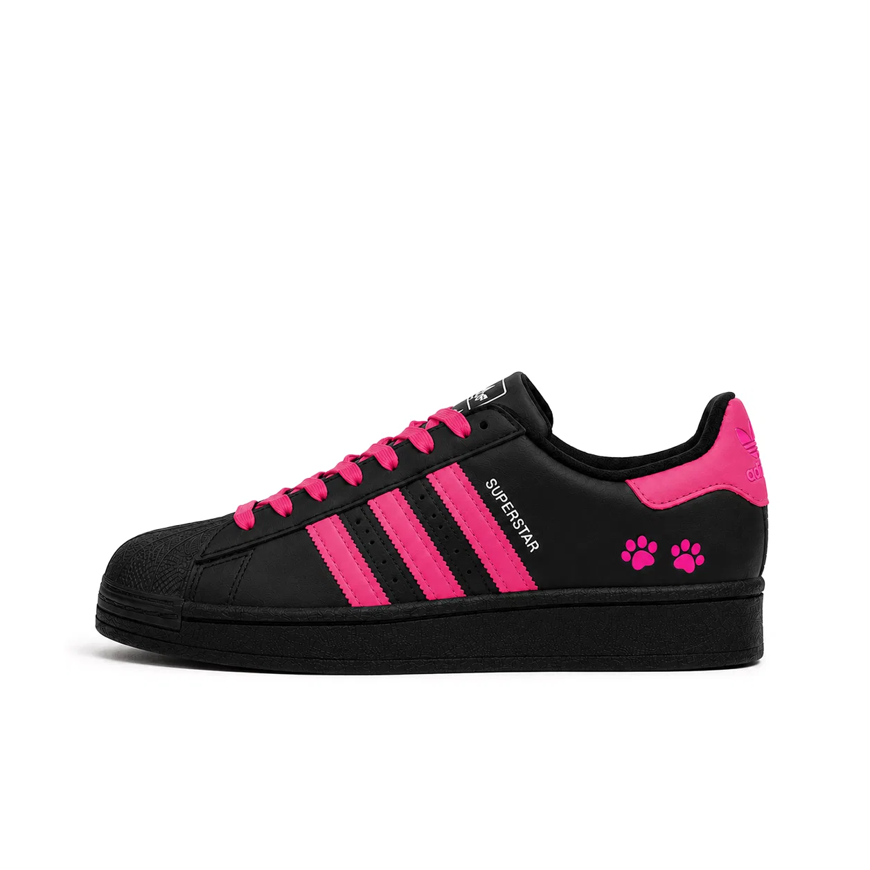Детские кроссовки кожаные Superstar 2 Black and Pink Cat Paw Adidas Originals, Rose Pink — фото 3