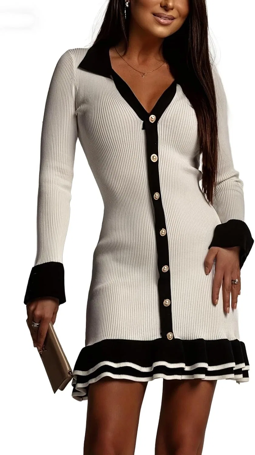 Женское мини-платье с воротником-стойкой Ribbed Knit, 125