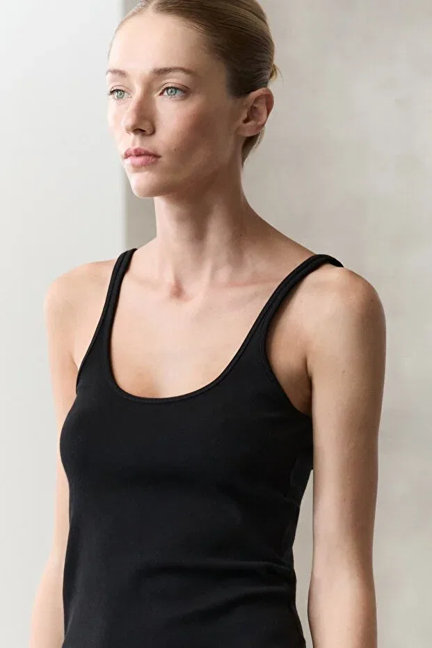 Женская хлопковая блуза-майка Massimo Dutti, Black — фото 3