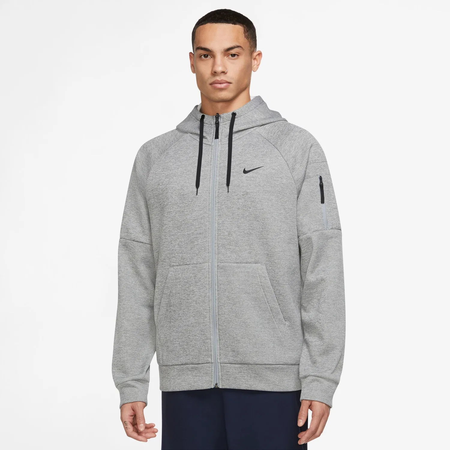Мужское худи Nike Therma Fleece Full-Zip, Particle Grey/Dark Grey Heather/Black — фото 3