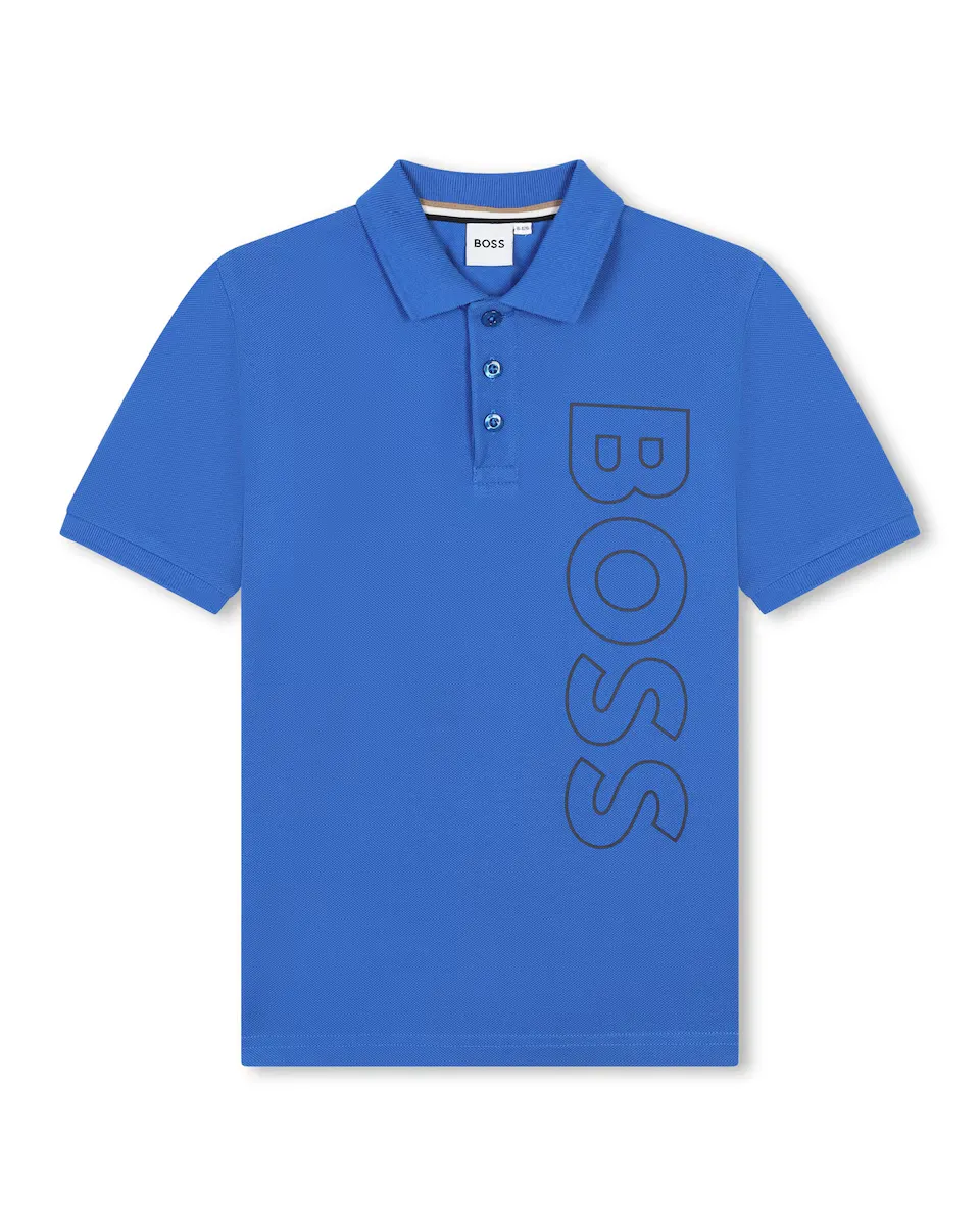 

Рубашка-поло для мальчика из 100% хлопка с вертикальным логотипом BOSS Kidswear, цвет Azul Índigo