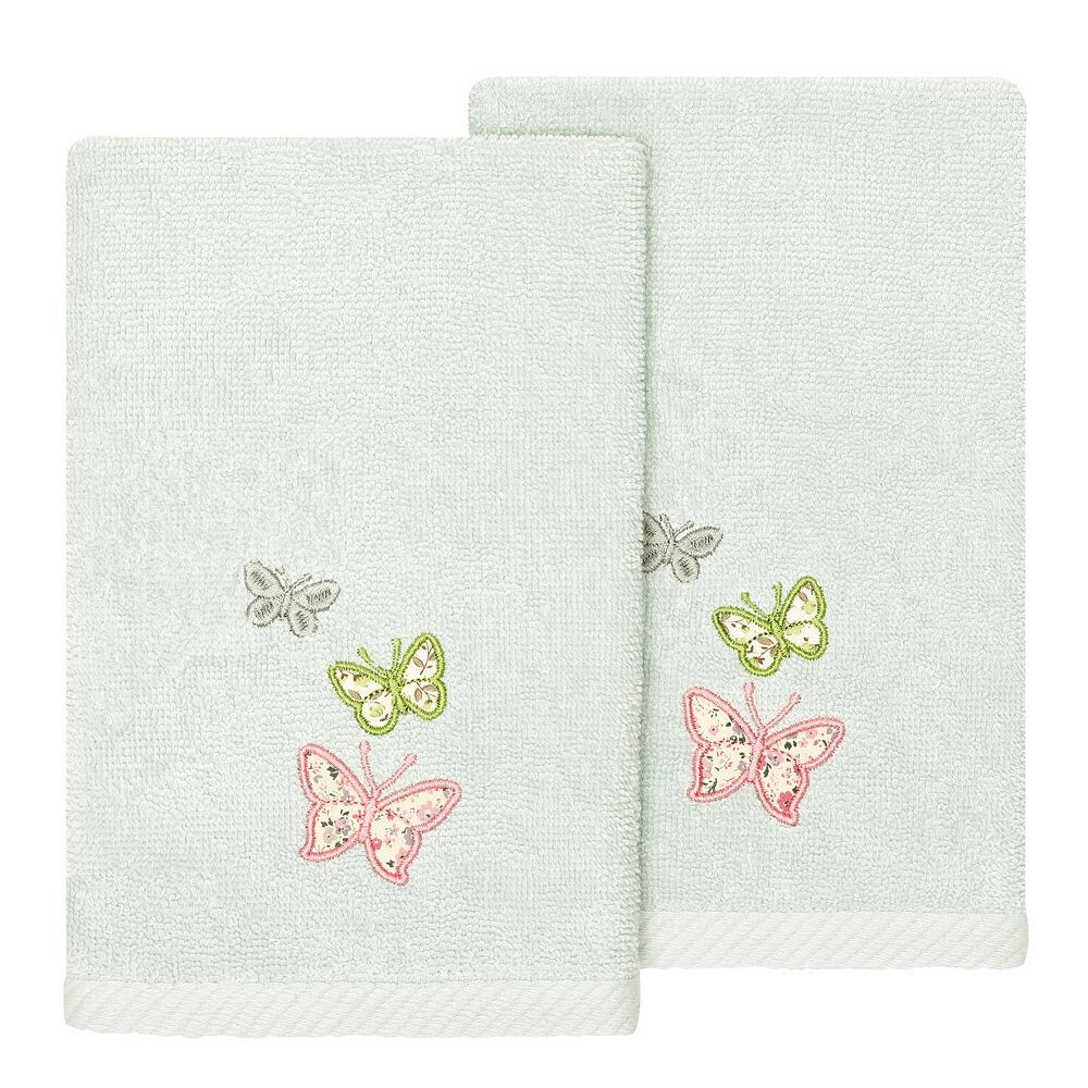 

Linum Текстиль для дома Турецкий хлопок Mariposa Набор из 2 украшенных полотенец для кончиков пальцев Linum Home Textiles, цвет Aqua