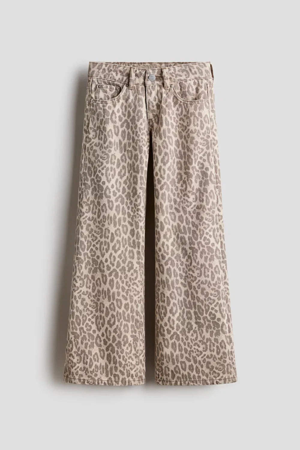 Широкие джинсы с низкой посадкой H&M, Hellbeige/Leopardenprint
