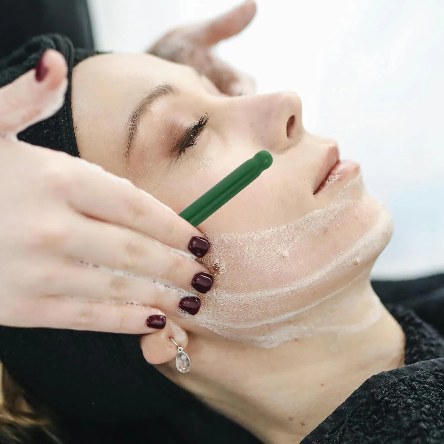 Gua Sha Jade Face Massager TEHAUX, Dark Green, 11x1x1 cm — фото 4