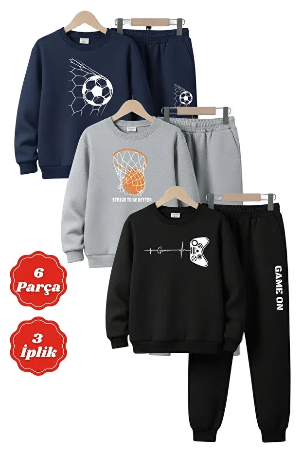 Детский спортивный костюм для мальчиков с принтом Boys Tracksuit Set Fyk Kids, Navy Blue-Grey-Black