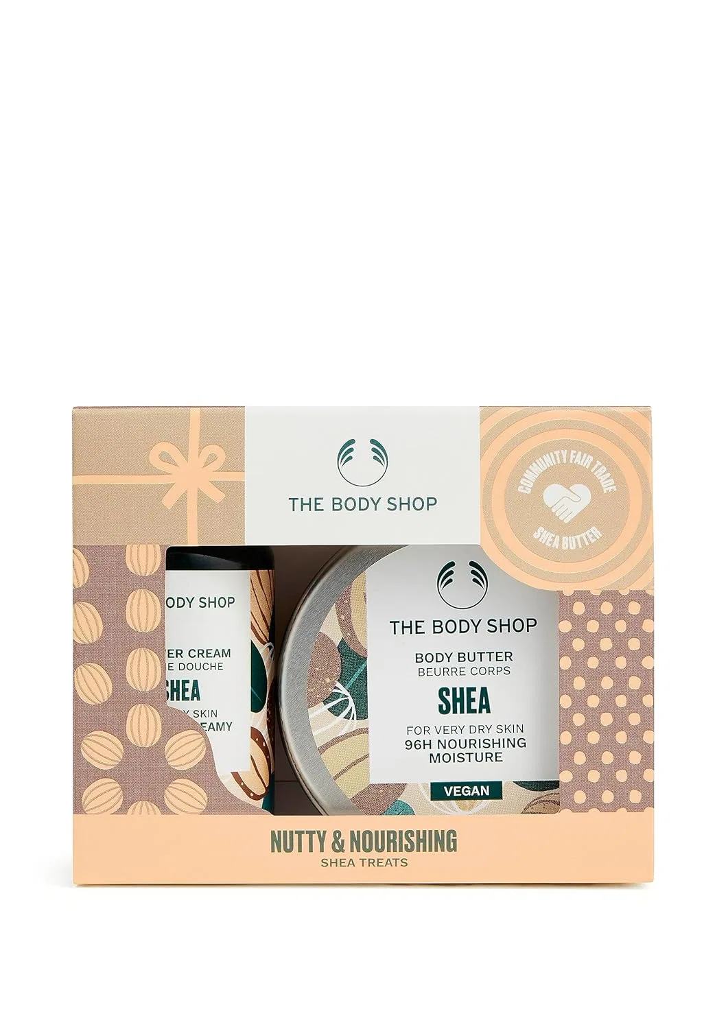 Набор косметический Shea Butter, The Body Shop, 2 предмета: крем для тела 50мл, гель для душа 250мл, Multi-Coloured