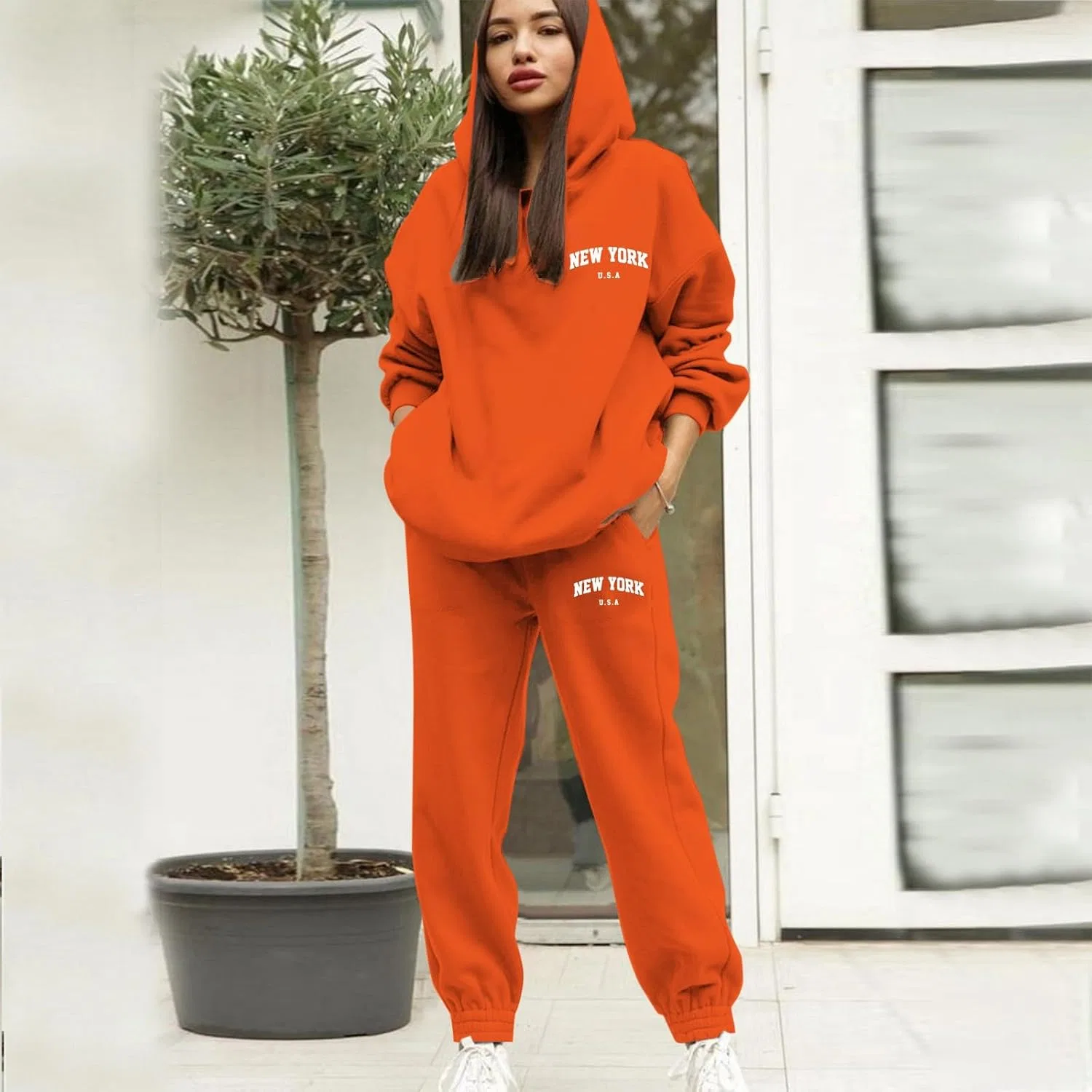 Женский спортивный комплект из худи и джоггеров, Espresso Brown Outfit, оранжевый — фото 2