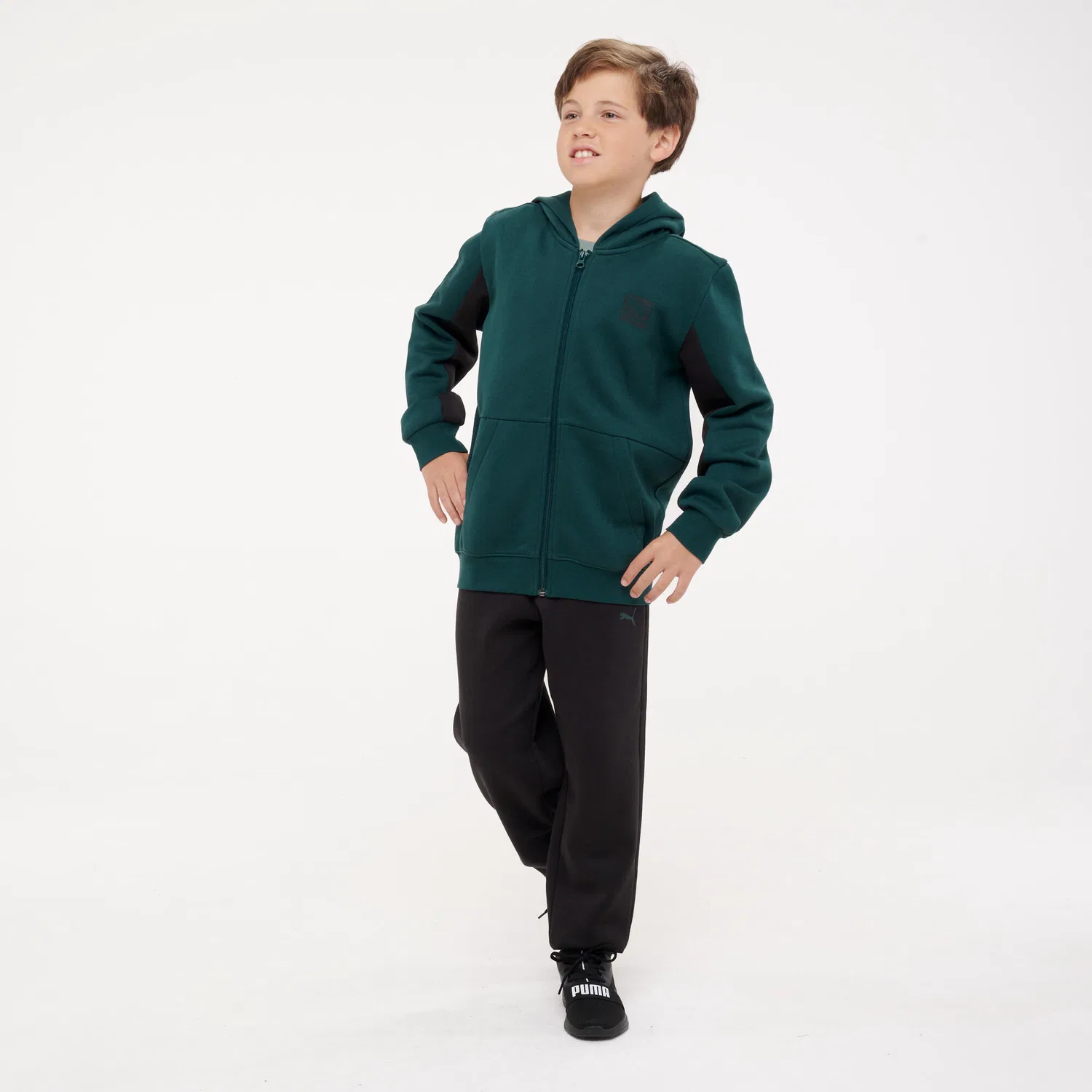 Детский спортивный костюм с молнией Puma, Grun Schwarz