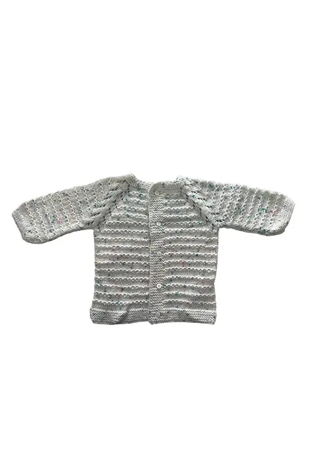 Детский кардиган с узором Hand Knitted Waterway Patterned Pafuli, White Marbled — фото 2
