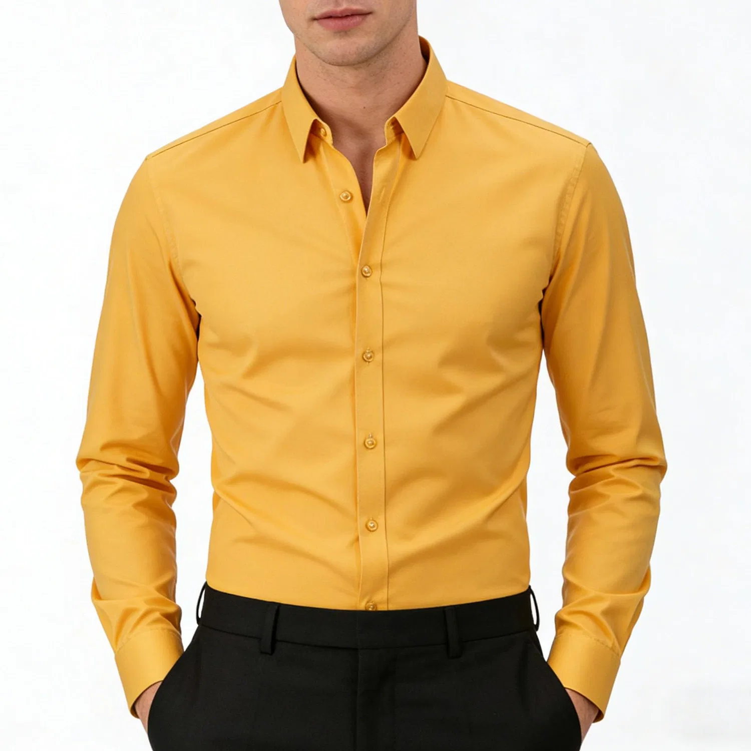 Мужская рубашка с длинным рукавом, современный slim fit, Golden Yellow — фото 4