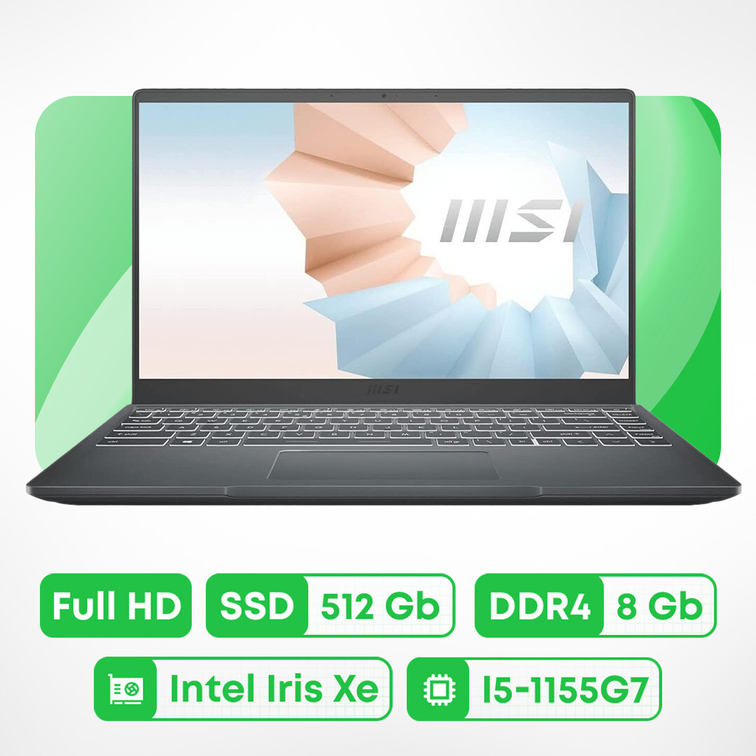 

Ноутбук MSI Modern 15A A11MU, 15.6'', 8 ГБ/512 ГБ, i5-1155G7, Intel Iris Xe, серый, английская клавиатура