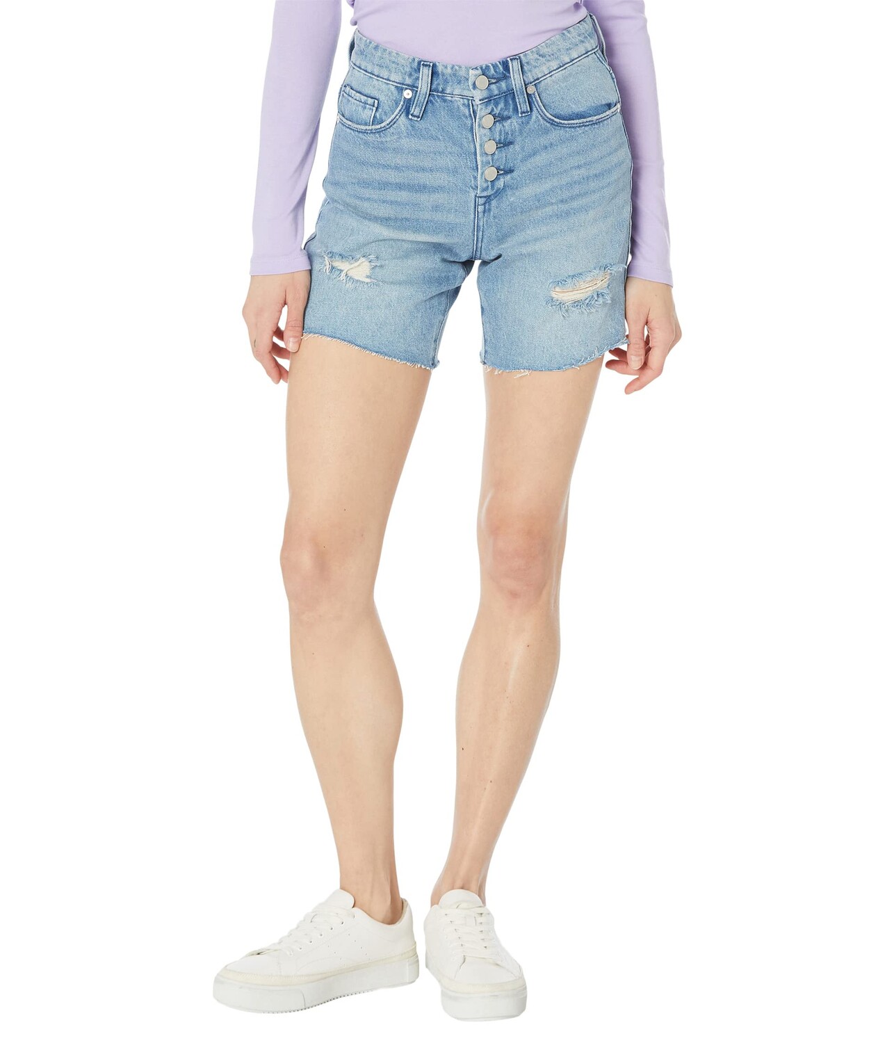 

Шорты Blank NYC, Warren High-Rise Exposed Button Fly Distressed Shorts