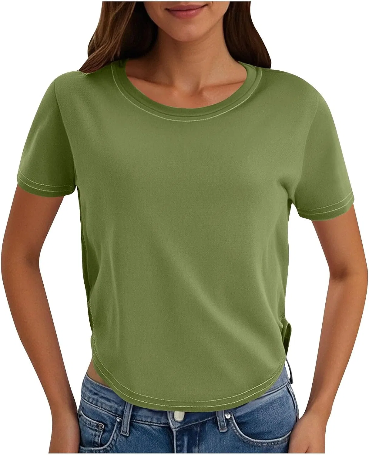 Женская футболка с коротким рукавом из мягкого трикотажа, Army Green