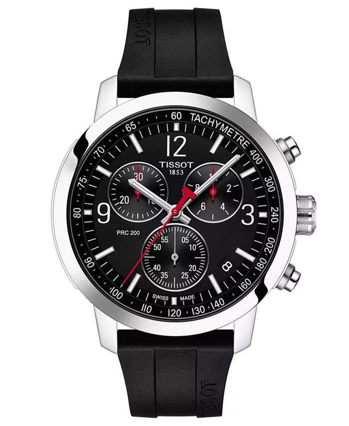 

Мужские часы Swiss Chronograph PRC 200 с черным резиновым ремешком, 43 мм Tissot