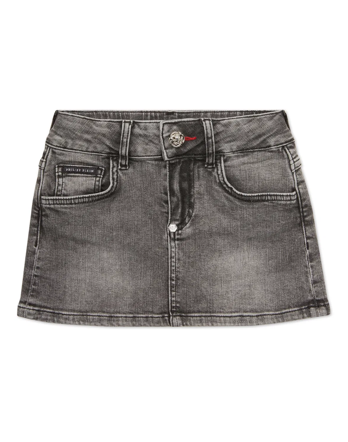 Детская мини-юбка из денима с брендированной отделкой PHILIPP PLEIN, Grey Smoke