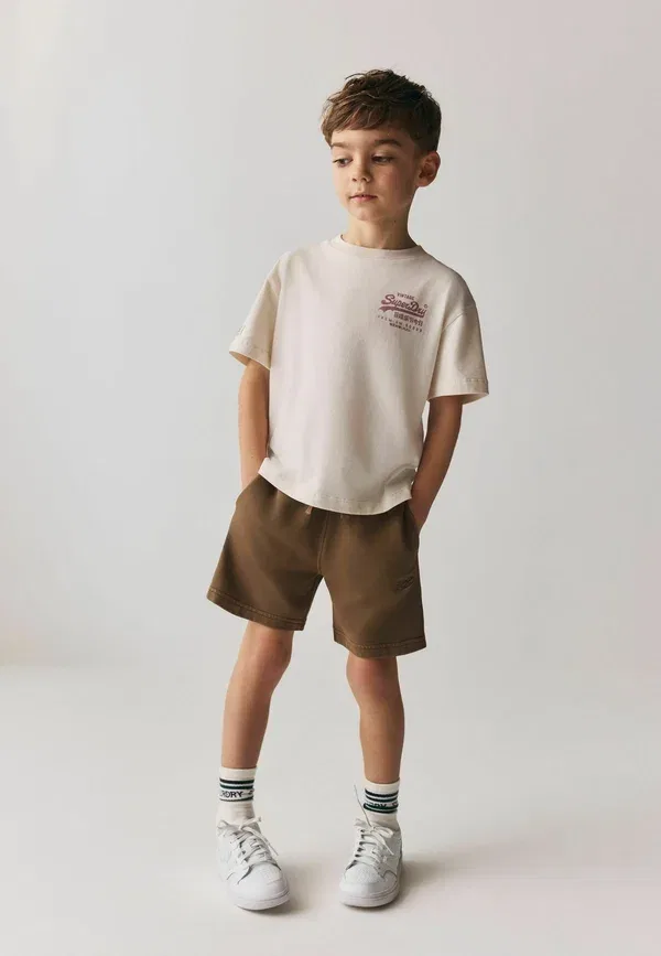 Комплект из топа и футболки с брюками, хлопок, Regular fit, Superdry & Co, коричневый, белый — фото 2