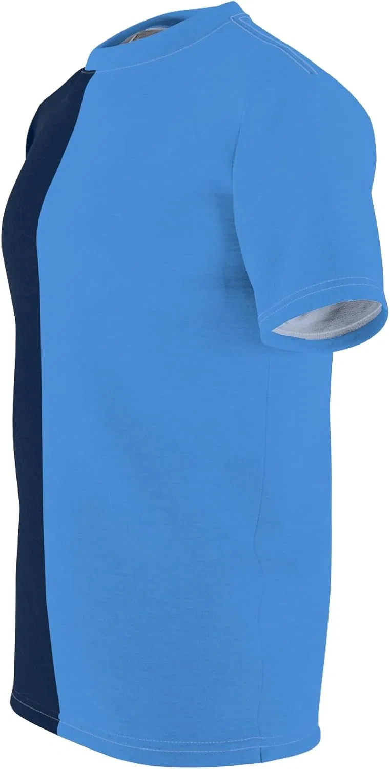 Унисекс футболка с текстурой Half Blue & Half Light Blue, White Stitching — фото 4