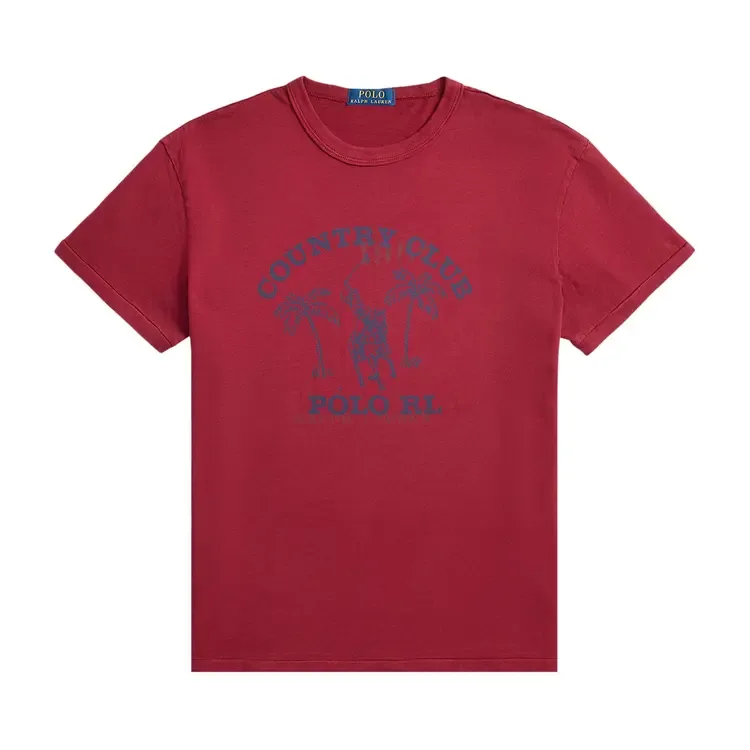 Футболка Polo Ralph Lauren с коротким рукавом, неровным низом, в стиле Country Club, с графическим принтом, цвет 'Heritage Red'