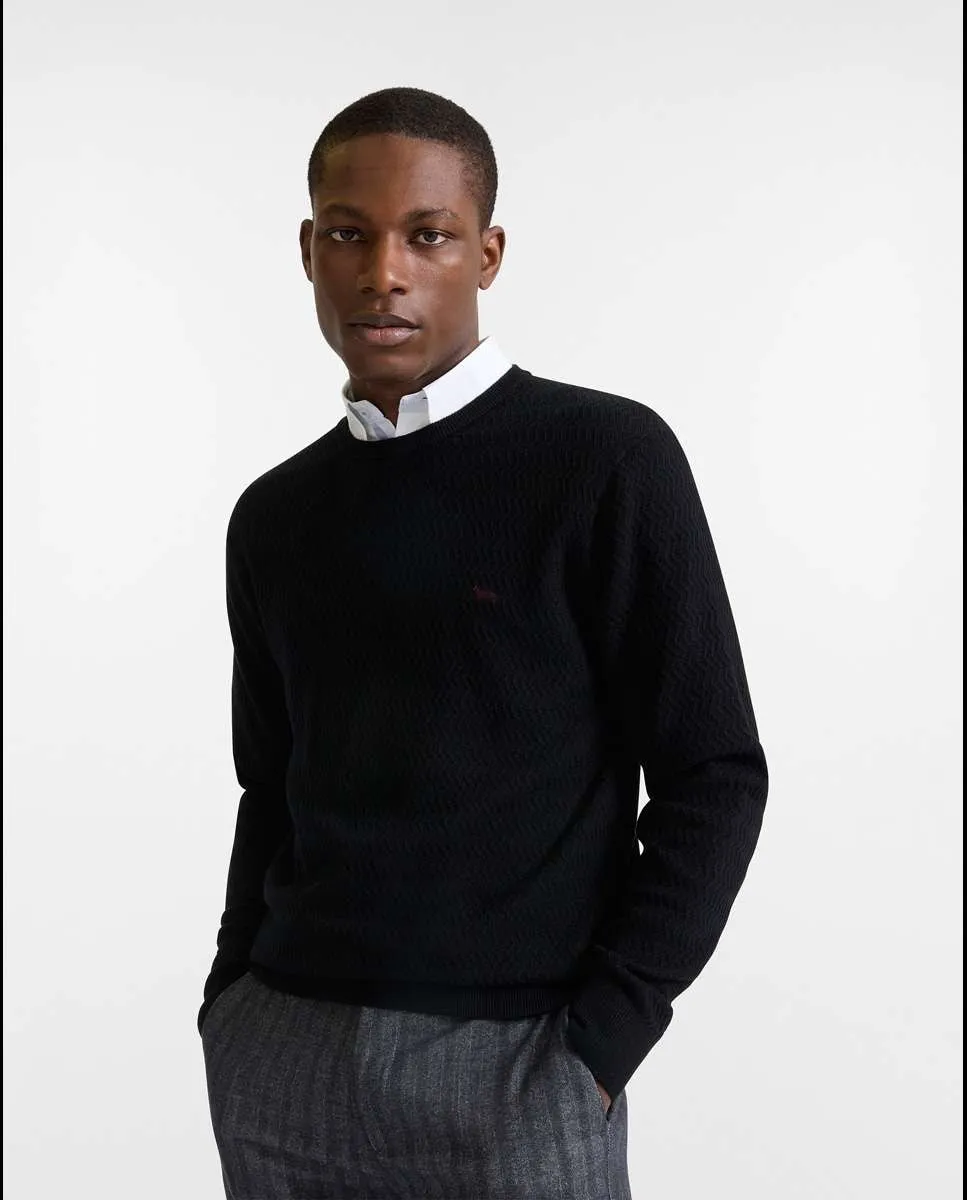 

Мужской джемпер гладкой вязки с круглым вырезом Harmont&Blaine, черный