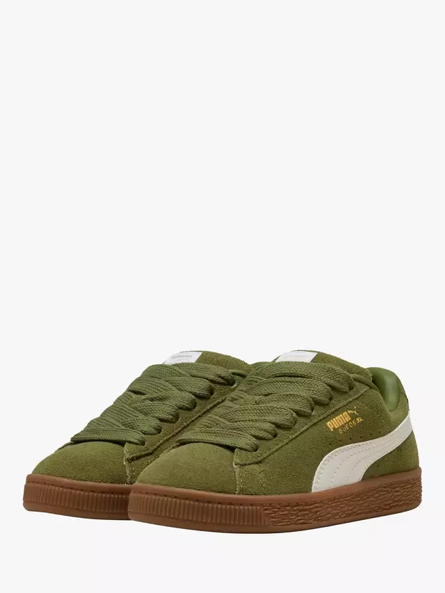 Детские замшевые кроссовки XL на шнуровке, оливково-зеленые PUMA — фото 2