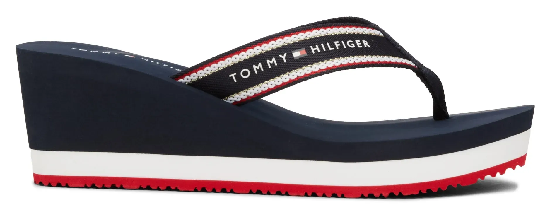 

Tommy Hilfiger Dianette "HILFIGER HI WEDGE BEACH SANDAL", каблук-танкетка, Шлепанцы, летняя обувь с эффектной надписью-логотипом, синий