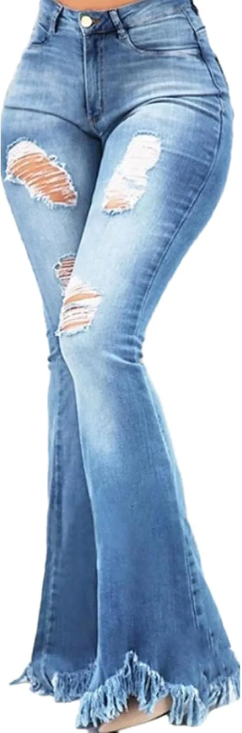 

Джинсовые брюки с бахромой на манжетах, женские, осенние, расклешенные, с высокой талией, молния и пуговицы, дизайн с прорезями, карманы Shulemin