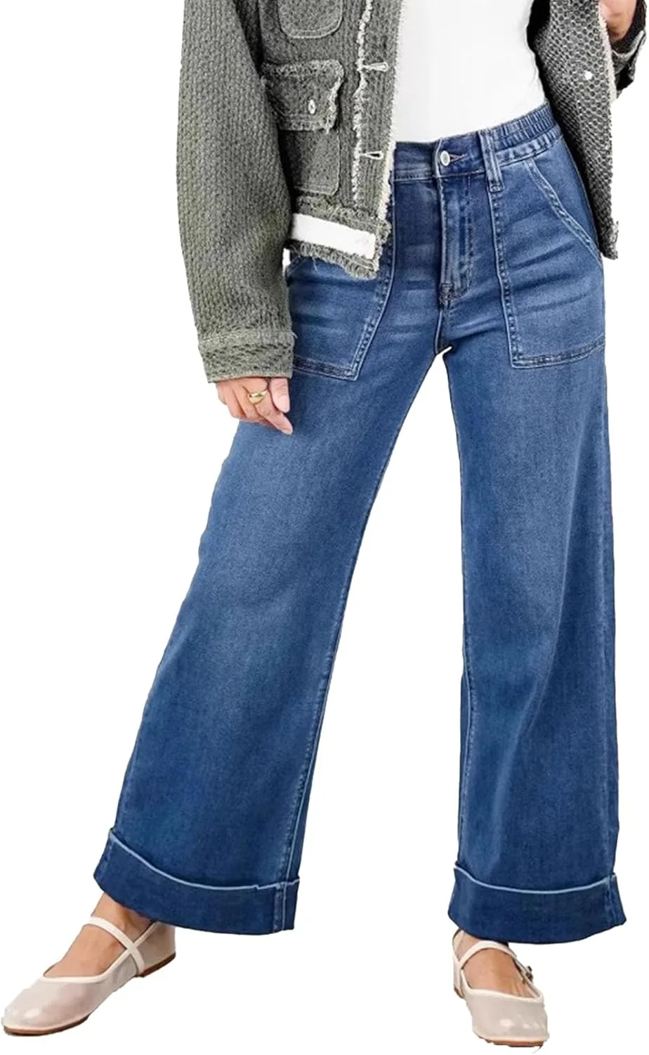 

Женские джинсы wide leg high waisted casual 90s y2k с клапанным карманом FUNRKLI