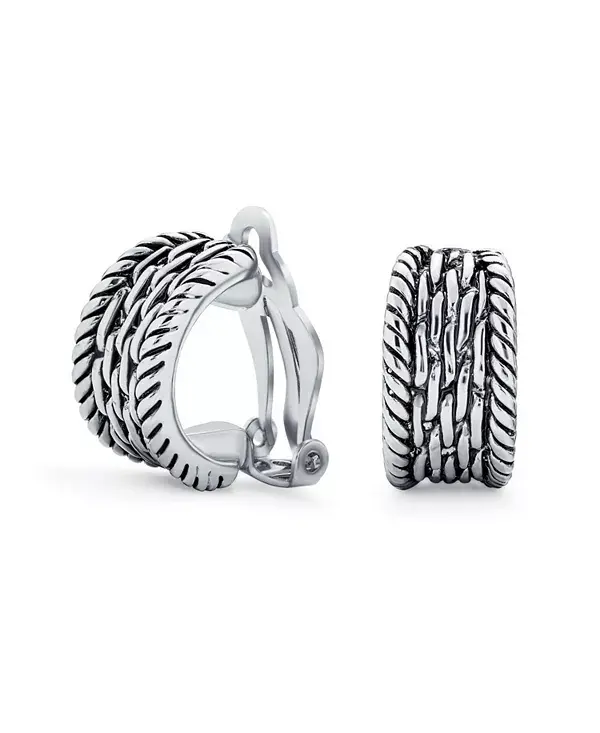 

Широкие серьги-клипсы в виде полукольца из витой цепочки для непроколотых ушей из окисленной позолоченной латуни Bling Jewelry, grey