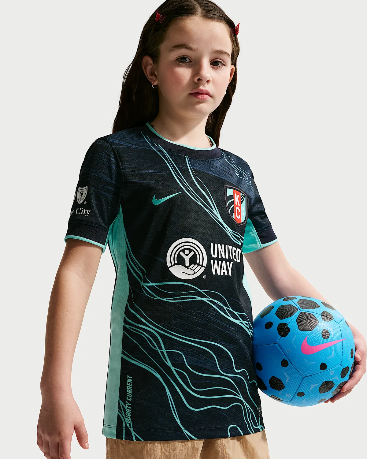 Большие детские Nike Dri-FIT NWSL Replica Jersey Kansas City Current Stadium Away, Dark Obsidian
