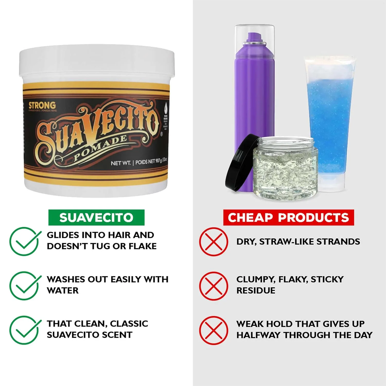 Suavecito Strong Hold Hair Pomade для мужчин, 32 унции (907 г) - воск на водной основе со средним блеском, без хлопьев, легко смывается, держит весь день для любых причесок 907.20 г (1 шт.) — фото 4