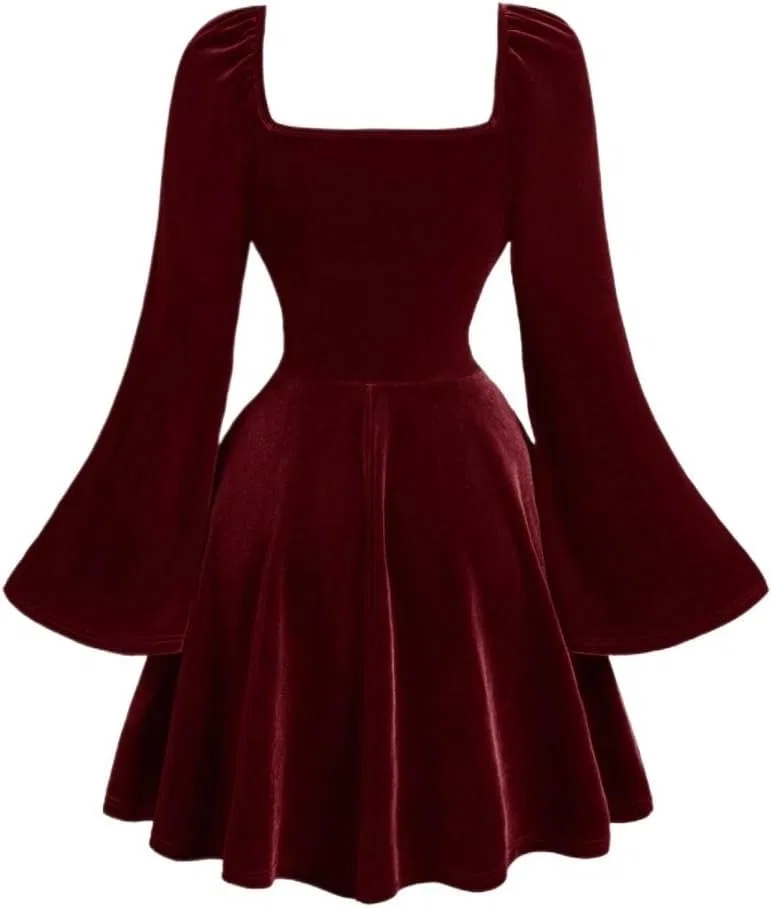 Женское A-силуэта платье короткое с воланами Velvet, Burgundy — фото 3
