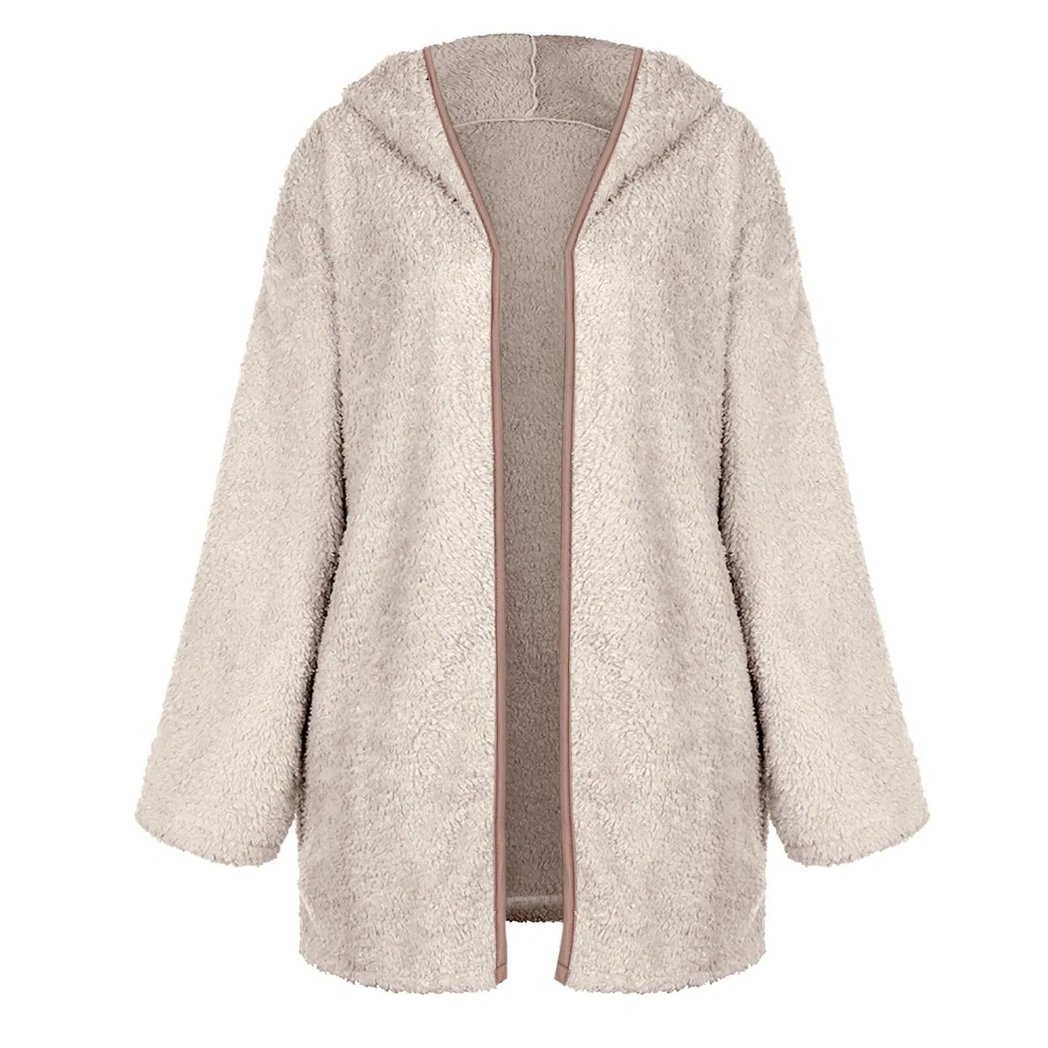 Женское пальто из шерпы с капюшоном, Solid Color Pullover Hoodie Sweatshirt, Beige — фото 2